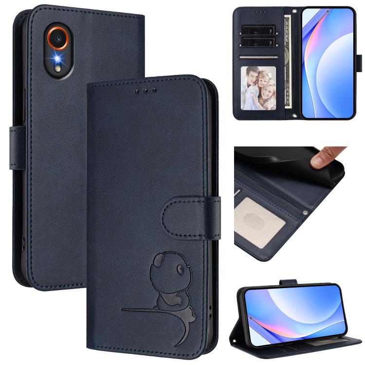 Funda de cuero RFID con estampado de panda y cordón para Samsung Galaxy XCover7 (azul)