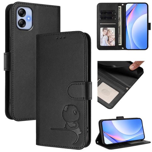 Funda de piel con estampado de panda y RFID para Samsung Galaxy A04e/F04/M04 (negro)