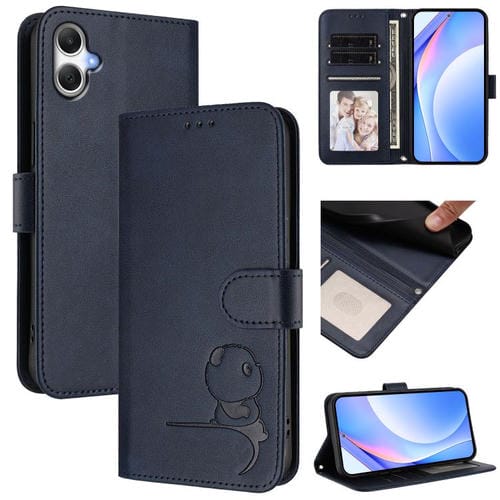 Funda de cuero con relieve RFID y cordón para Samsung Galaxy A06 4G/5G (azul)