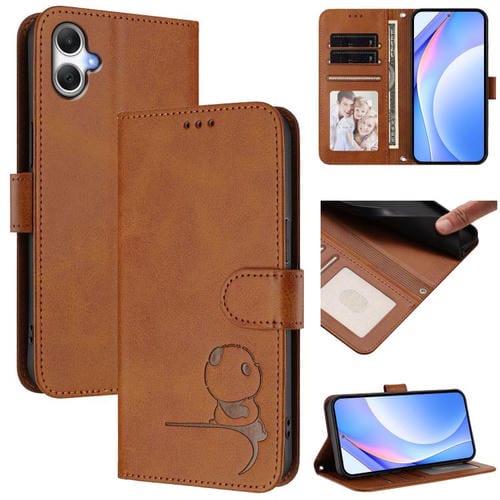 Funda de cuero con relieve RFID y cordón para Samsung Galaxy A06 4G/5G (marrón)