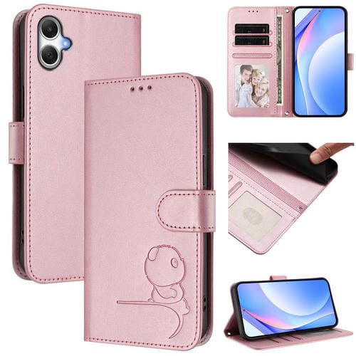 Funda de cuero con relieve RFID y cordón para Samsung Galaxy A07 4G (rosa)