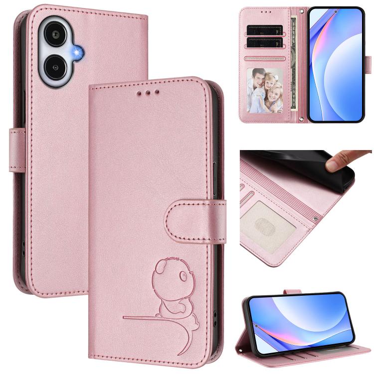 Funda de cuero con relieve RFID y cordón para Samsung Galaxy A25e/A25 5G (rosa)