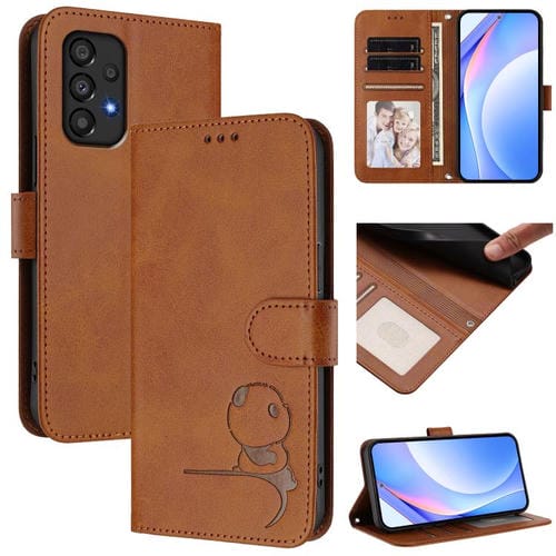 Funda de cuero con relieve RFID y cordón para Samsung Galaxy A33 5G (marrón)