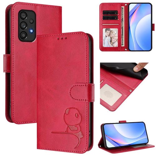 Funda de cuero RFID con estampado de panda y cordón para Samsung Galaxy A53 5G (rosa)