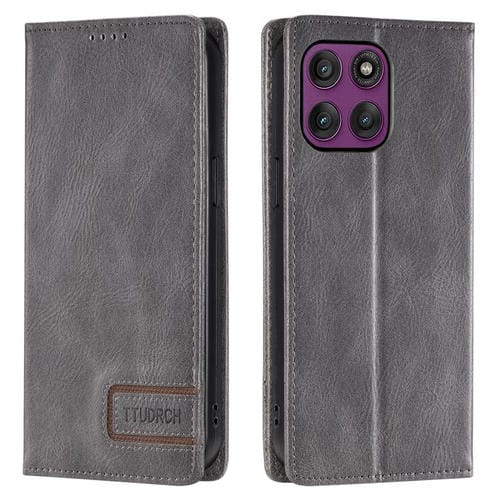 Funda de cuero magnético con textura retro RFID TTUDRCH para Motorola Edge 60 Pro (gris)