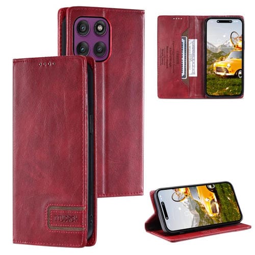 Funda de cuero magnético con textura retro RFID TTUDRCH para Motorola Edge 60 Pro (roja)