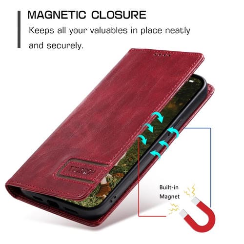 Funda de cuero magnético con textura retro RFID TTUDRCH para Motorola Edge 60 Pro (roja)