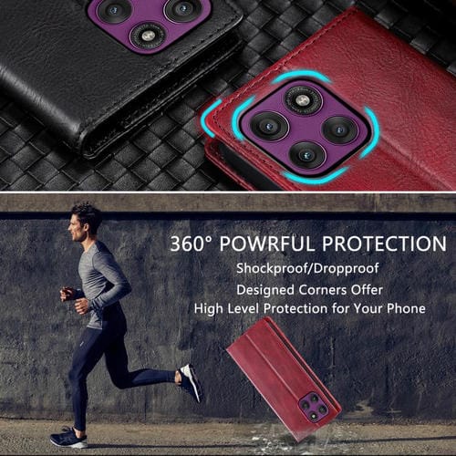 Funda de cuero magnético con textura retro RFID TTUDRCH para Motorola Edge 60 Pro (roja)