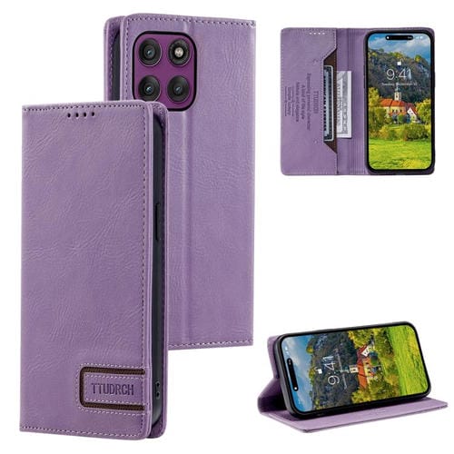 Funda de cuero magnético con textura retro RFID TTUDRCH para Motorola Edge 60 Pro (morado)