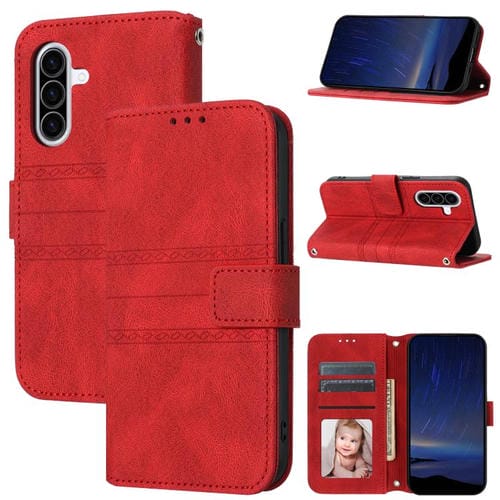 Funda de piel sintética con diseño de rayas en relieve para Samsung Galaxy A17 5G/A26 5G (roja)