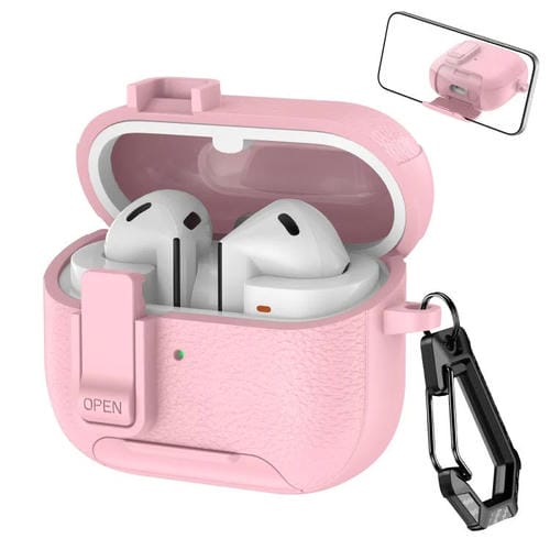 Funda de cuero con textura para auriculares inalámbricos Samsung Galaxy Buds3/Buds3 Pro, con gancho y soporte (rosa)