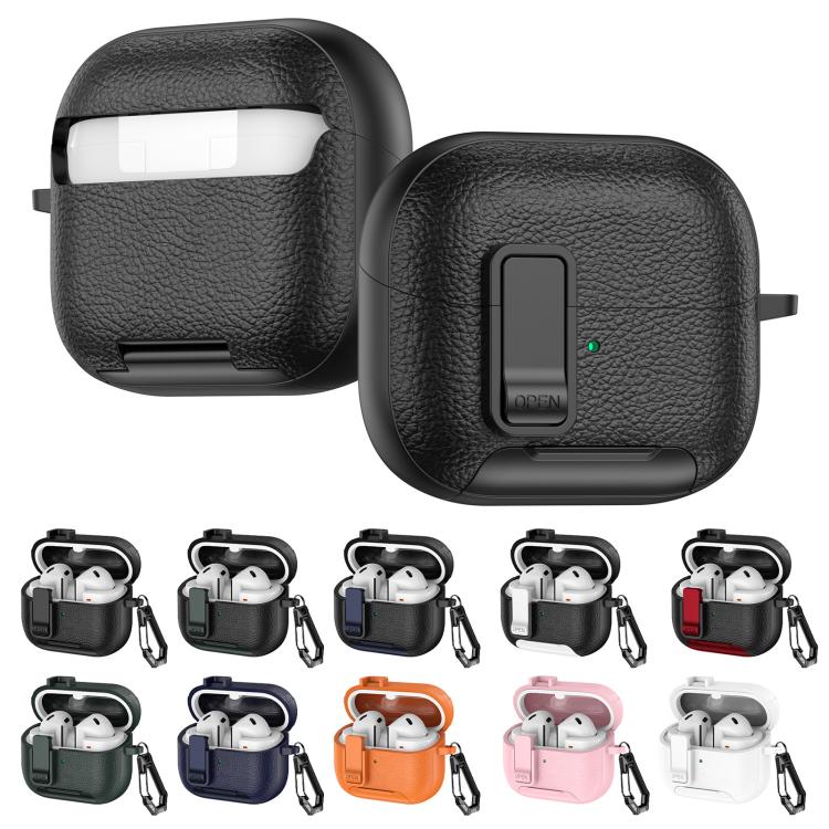 Funda de cuero con textura para auriculares inalámbricos Samsung Galaxy Buds 3/Buds 3 Pro, con gancho y soporte (negro y blanco)