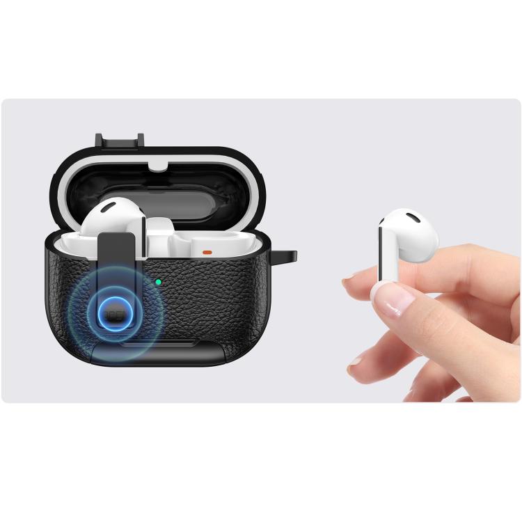 Funda de cuero con textura para auriculares inalámbricos Samsung Galaxy Buds 3/Buds 3 Pro, con gancho y soporte (verde militar)