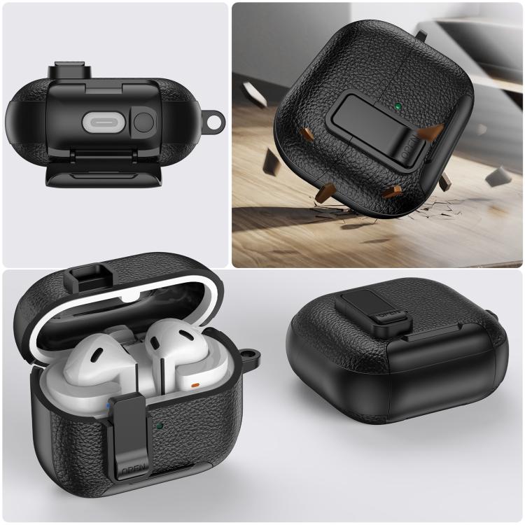 Funda de cuero con textura para auriculares inalámbricos Samsung Galaxy Buds 3/Buds 3 Pro, con gancho y soporte (verde militar)