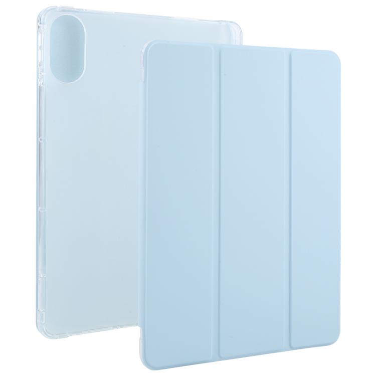 Funda de cuero inteligente de TPU transparente de 3 pliegues para Xiaomi Redmi Pad 2 con ranura para bolígrafo (azul hielo)