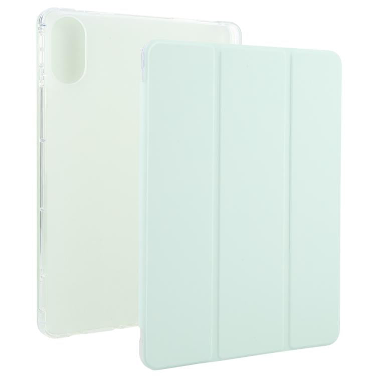 Funda de cuero inteligente de TPU transparente de 3 pliegues para Xiaomi Redmi Pad 2 con ranura para bolígrafo (verde claro)