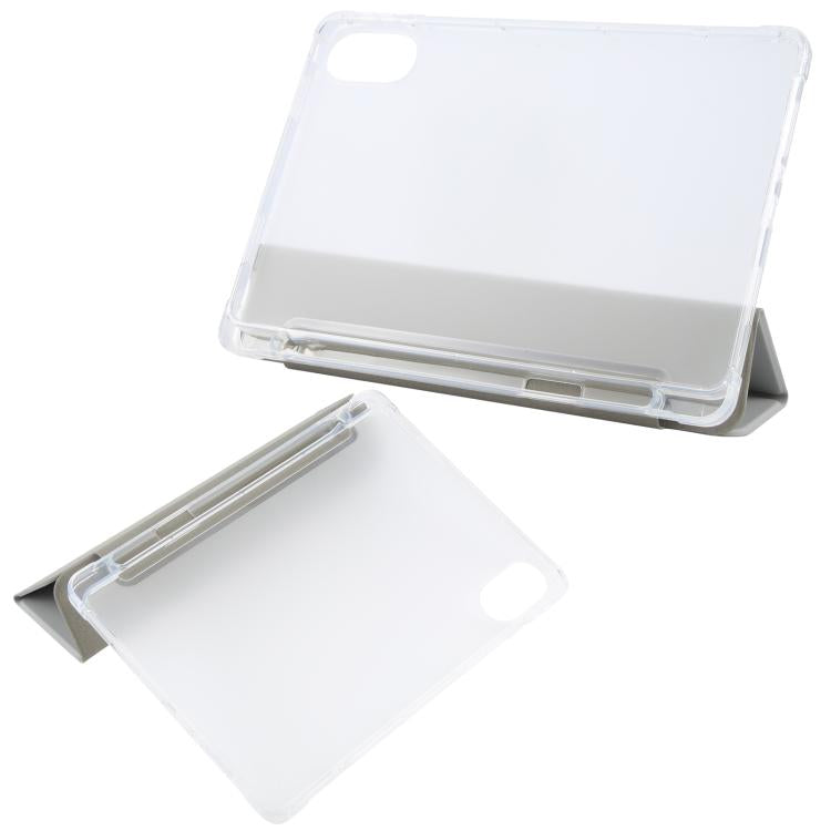 Funda de cuero inteligente de TPU transparente de 3 pliegues para Xiaomi Redmi Pad 2 con ranura para bolígrafo (gris espacial)