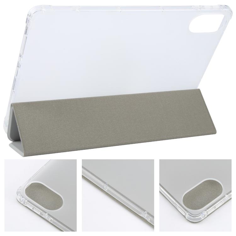 Funda de cuero inteligente de TPU transparente de 3 pliegues para Xiaomi Redmi Pad 2 con ranura para bolígrafo (gris espacial)