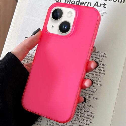 Funda de TPU transparente y cómoda para iPhone 14 (rosa roja)