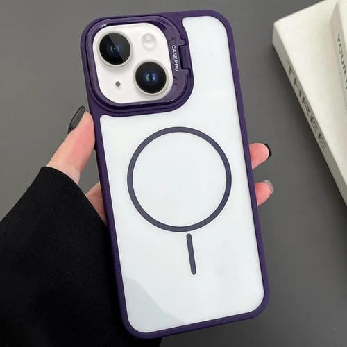Funda magnética MagSafe para iPhone 14 con soporte para lente de PC (morado)