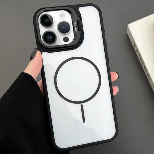 Funda magnética MagSafe para iPhone 12 Pro Max con soporte para lente de PC (negro)