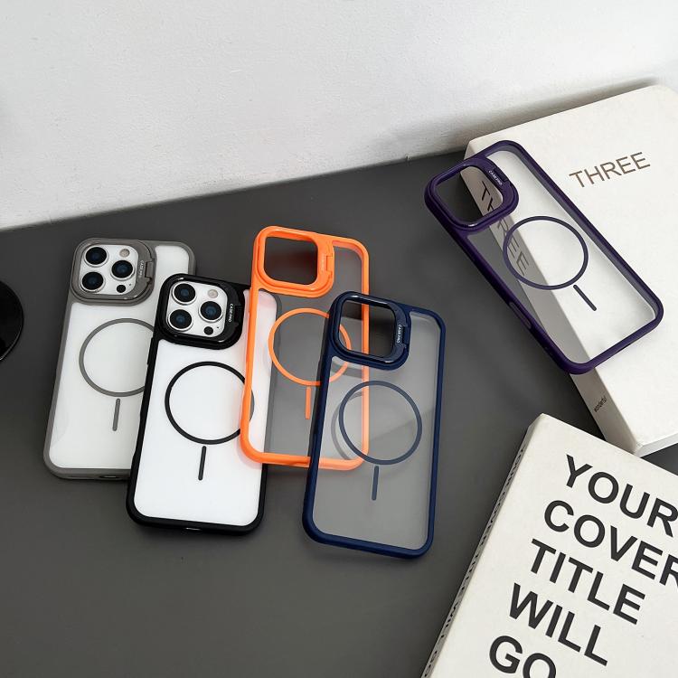 Funda magnética MagSafe para iPhone 15 Pro Max con soporte para lente de PC (gris)