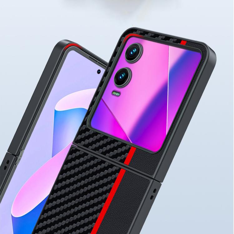 Funda ultrafina con textura de fibra de carbono para Infinix Zero Flip (negro y rojo)