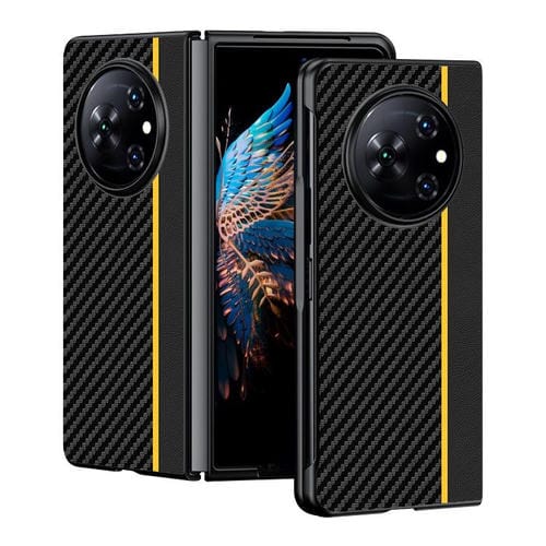 Funda ultrafina con textura de fibra de carbono para Tecno Phantom V Fold (negro y amarillo)