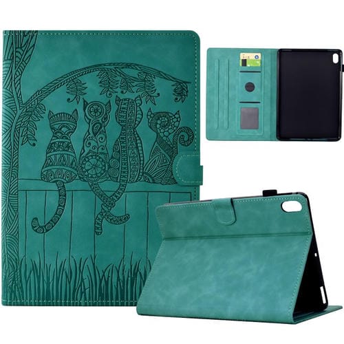 Funda de piel con relieve de gato para Xiaomi Redmi Pad 2 (azul claro)