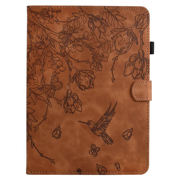 Funda de cuero inteligente con estampado de flores y pájaros para Xiaomi Redmi Pad 2 (marrón)