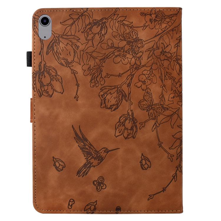 Funda de cuero inteligente con estampado de flores y pájaros para Xiaomi Redmi Pad 2 (marrón)