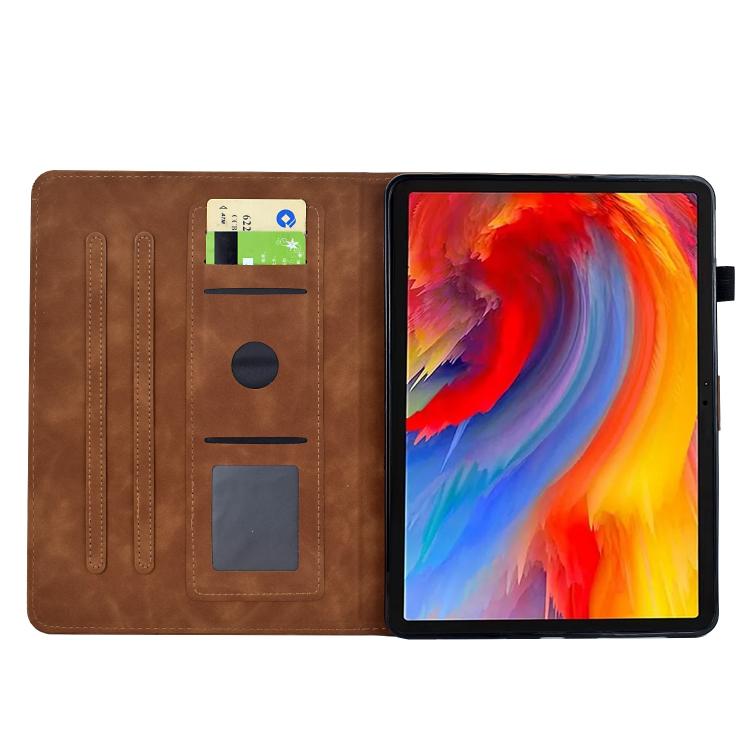 Funda de cuero inteligente con estampado de flores y pájaros para Xiaomi Redmi Pad 2 (marrón)