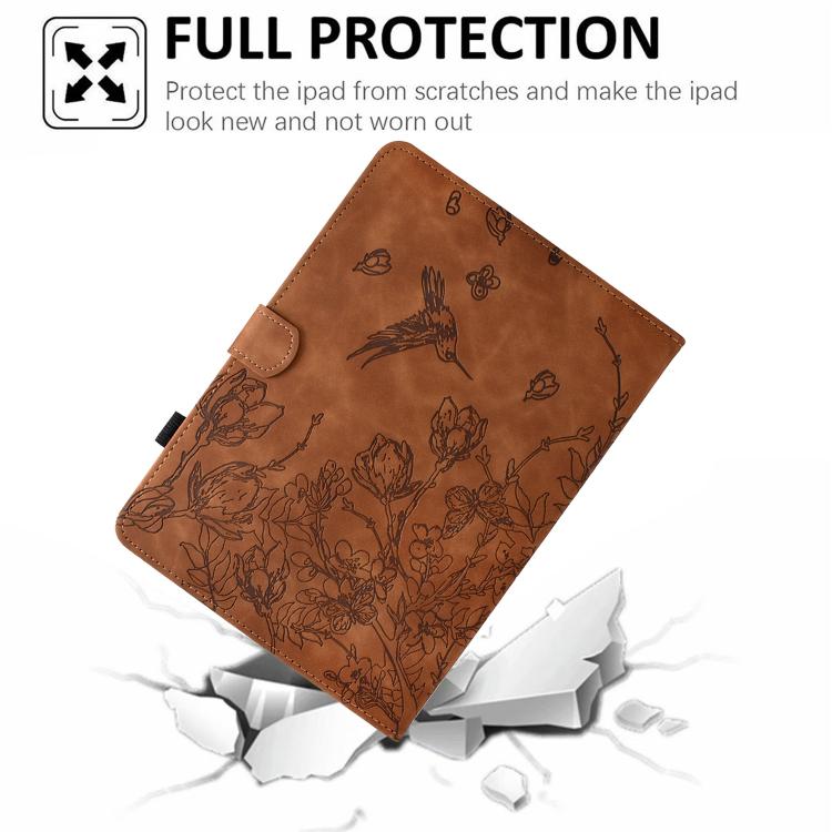 Funda de cuero inteligente con estampado de flores y pájaros para Xiaomi Redmi Pad 2 (marrón)