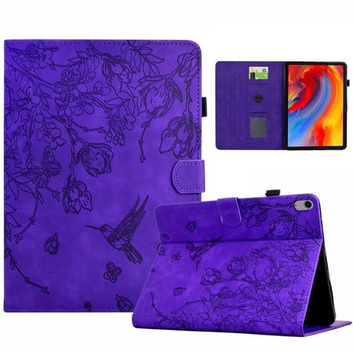 Funda de cuero inteligente con estampado de flores y pájaros para Xiaomi Redmi Pad 2 (morado)