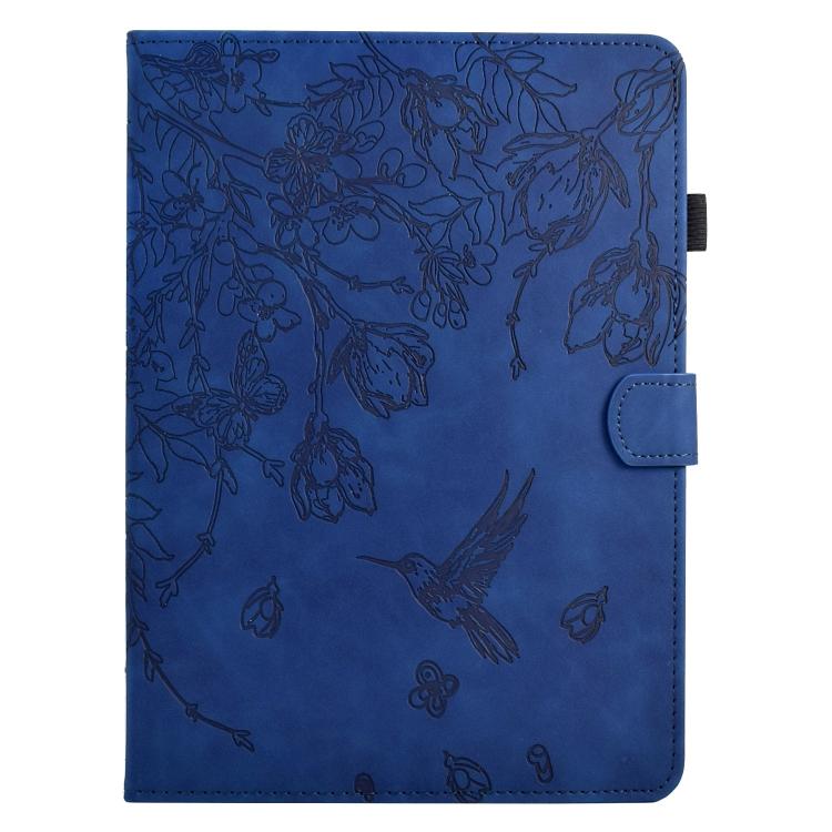 Funda de cuero inteligente con estampado de flores y pájaros para Xiaomi Redmi Pad 2 (azul oscuro)