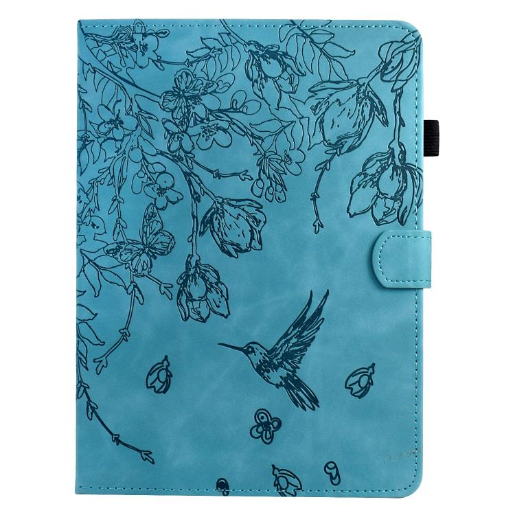 Funda de cuero inteligente con estampado de flores y pájaros para Xiaomi Redmi Pad 2 (azul claro)