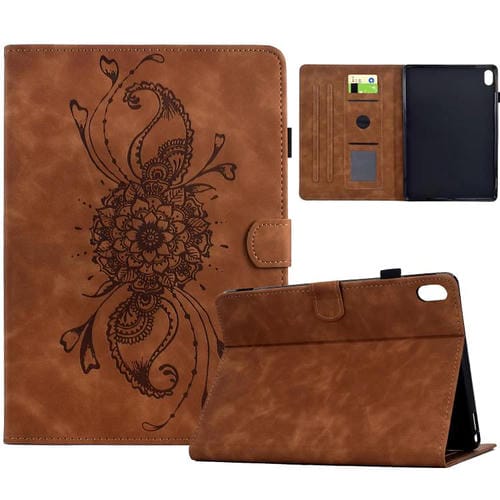 Funda de cuero inteligente con relieve Mandala para Xiaomi Redmi Pad 2 (marrón)