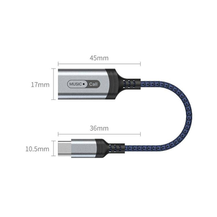 Adaptador de audio para auriculares MH-306 USB-C/Tipo C a 8 pines con luz indicadora (azul grisáceo)