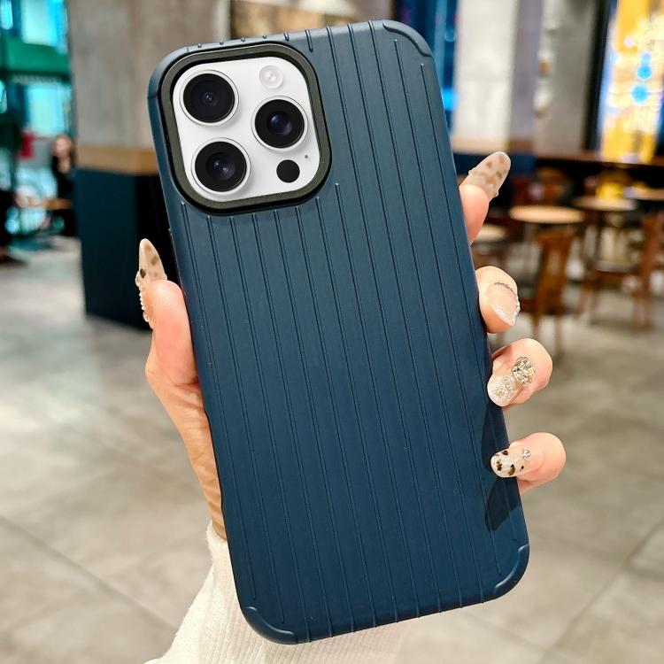 Funda MagSafe de cobertura total para iPhone 16 Pro con diseño inspirado en equipaje (azul oscuro)