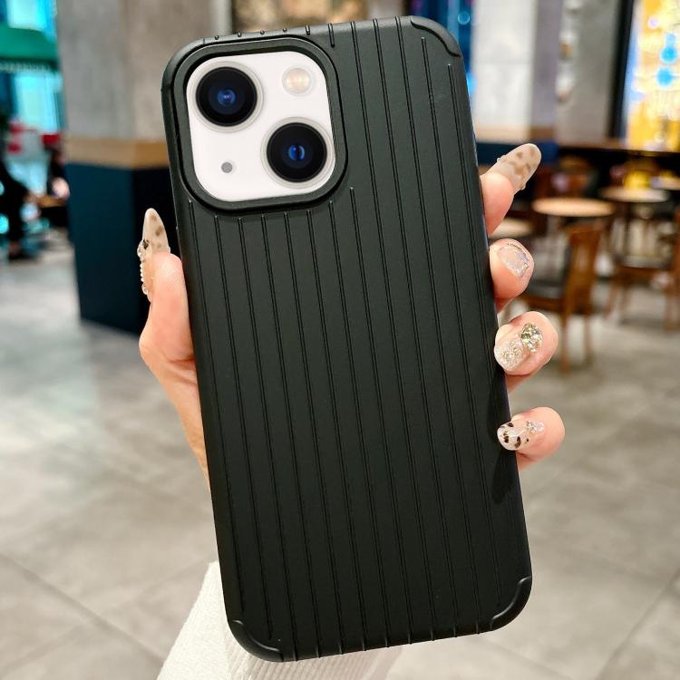 Funda MagSafe de cobertura total para iPhone 15 con diseño inspirado en equipaje (negra)