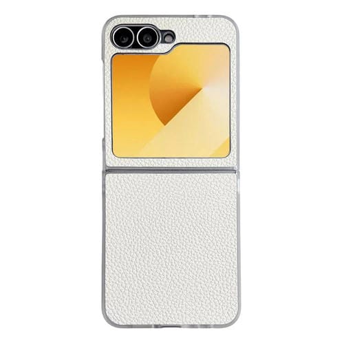 Funda de cuero transparente con textura de lichi para Samsung Galaxy Z Flip6 (blanco)