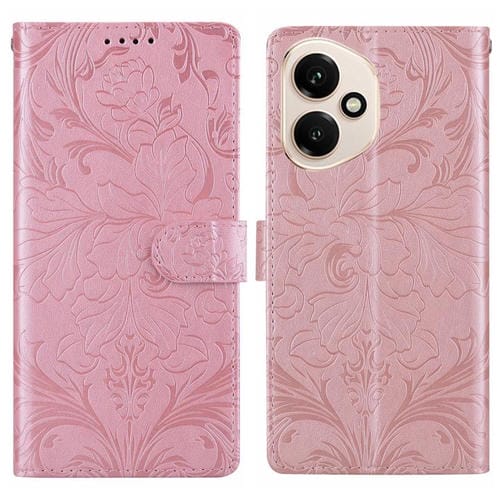 Funda de cuero con estampado floral en relieve para Honor 400 Global (156,5 mm) (rosa)