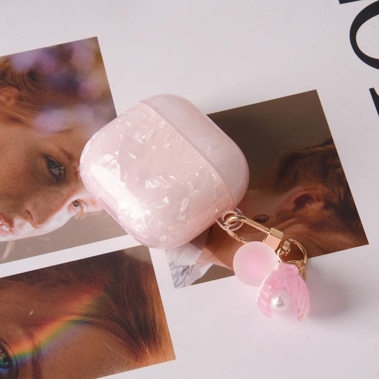 Estuche para AirPods 4 con textura de perla y hebilla colgante (rosa)