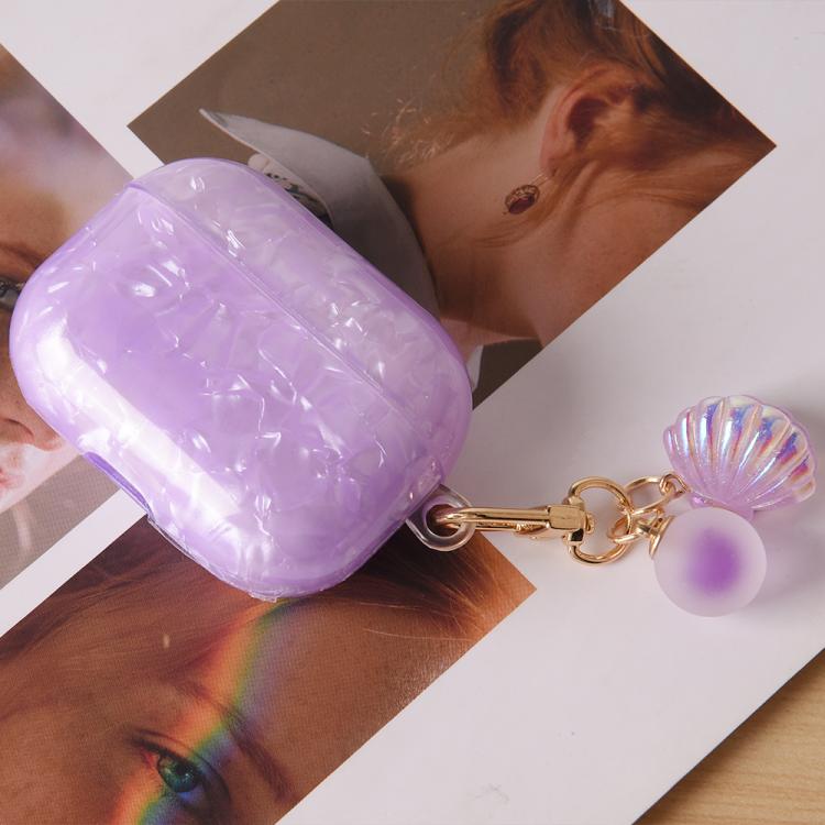 Estuche para auriculares AirPods Pro con textura de perla y hebilla colgante (morado claro)