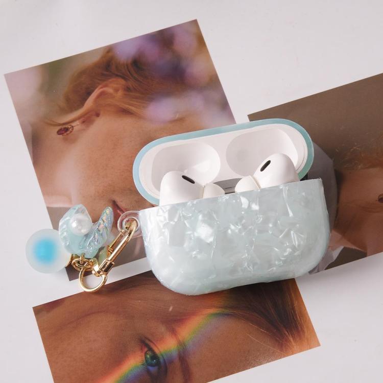 Estuche para auriculares AirPods Pro con textura de perla y hebilla colgante (blanco)