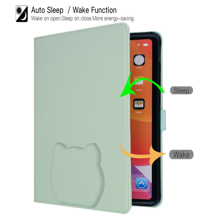 Funda inteligente de piel de lichi con tacto de gato para iPad Air 13 (2025/2024) (verde)