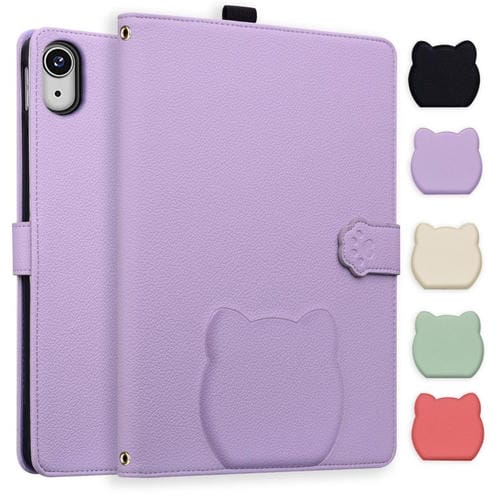 Funda inteligente de piel de lichi con tacto de gato para iPad mini 2024/mini 6 (morada)
