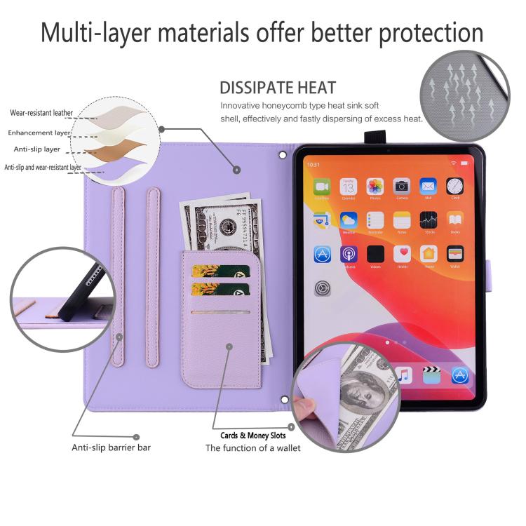 Funda inteligente de piel de lichi con tacto de gato para iPad 10.2 2021 / Air 10.5 (morada)