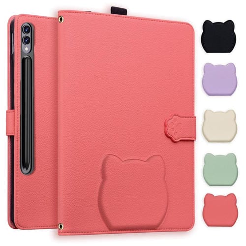 Funda inteligente de piel de lichi con tacto de gato para Samsung Galaxy Tab S10+ / S9+ (rojo sandía)