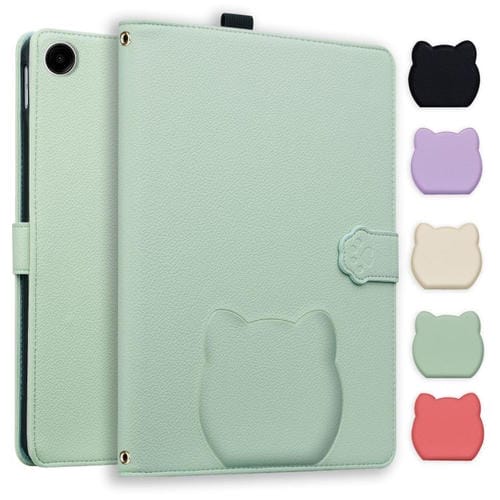 Funda de piel de lichi con tacto de gato para Samsung Galaxy Tab A9+ (verde)